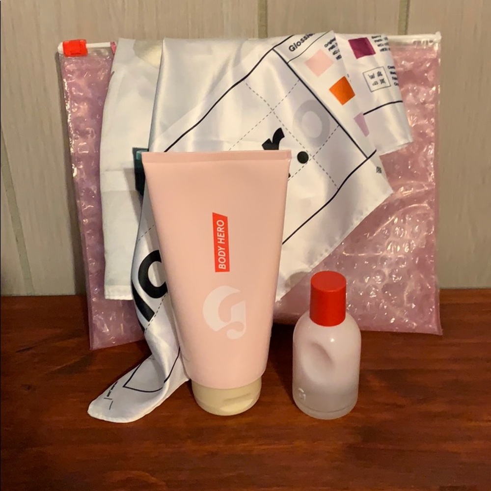 Glossier You, Body Hero, Balm Dotcom Scarf, Pouch
